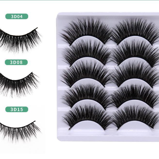 5-Pack 3D Faux Mink False Eyelashes Wispy False Eyelashes 11-16 MM 3D18