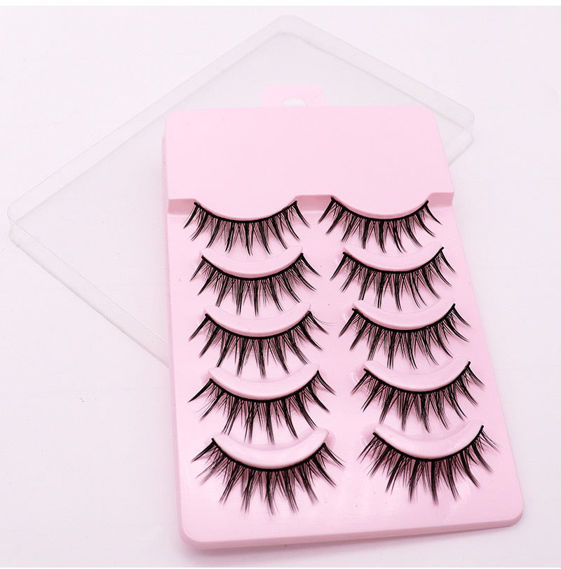 5 Pairs Of Natural Cross Black Hard Stalk Double Eyelid False Eyelashes 12mm