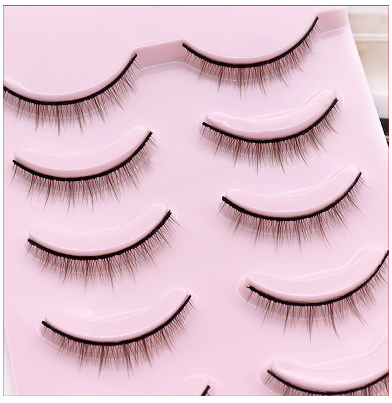 5 Pairs Of Natural Cross Thick Short Color Double Eyelid Brown False Eyelashes 8mm