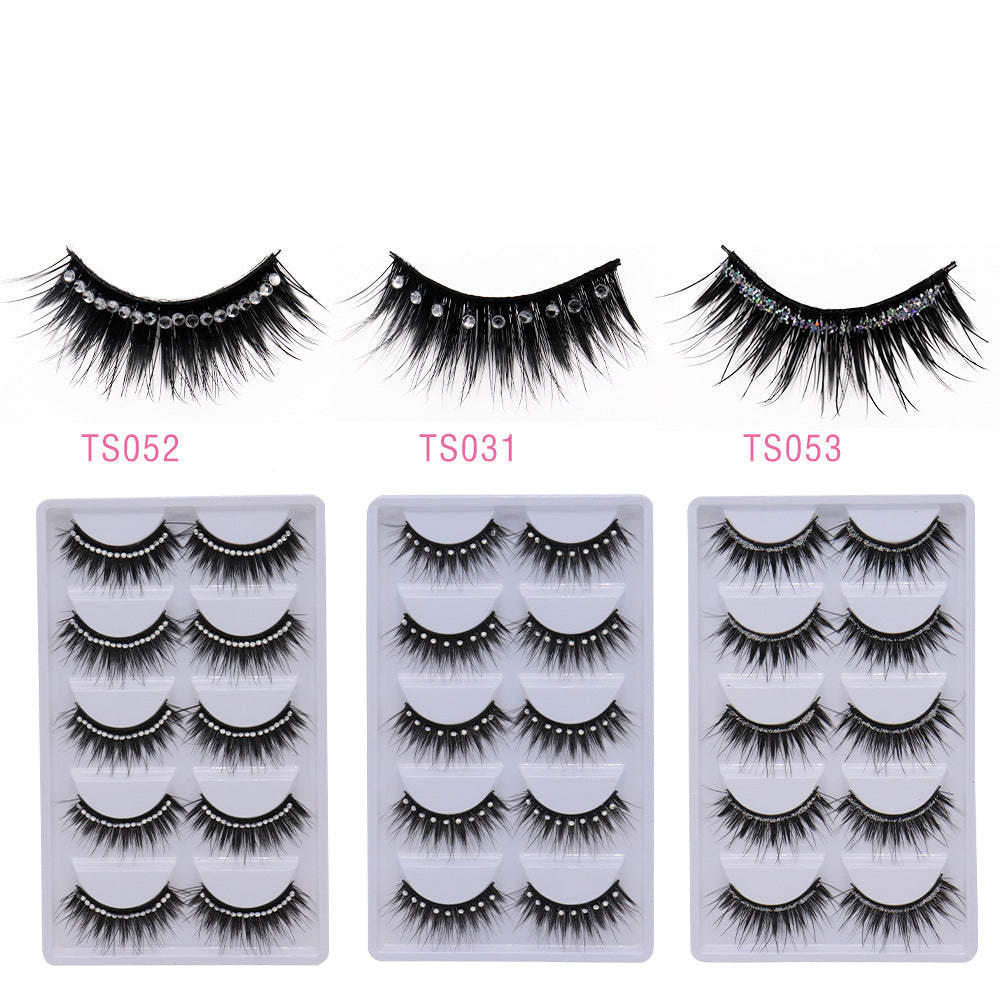 5-Pack 3D Faux Mink False Eyelashes Thick False Eyelashes With Rhinestone12-15 MM