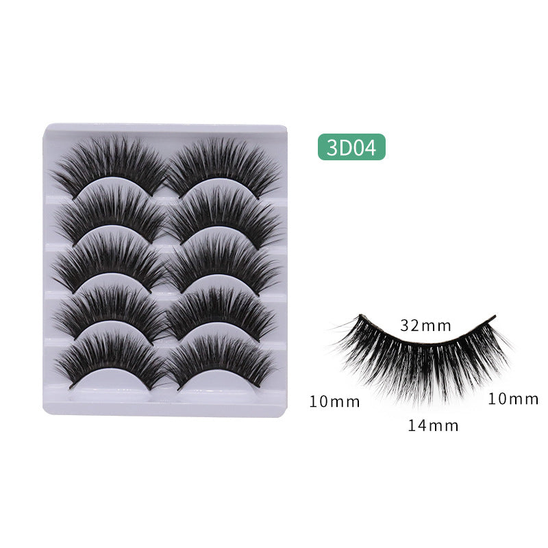 5-Pack 3D Faux Mink False Eyelashes Wispy False Eyelashes 10-14 MM 3D04