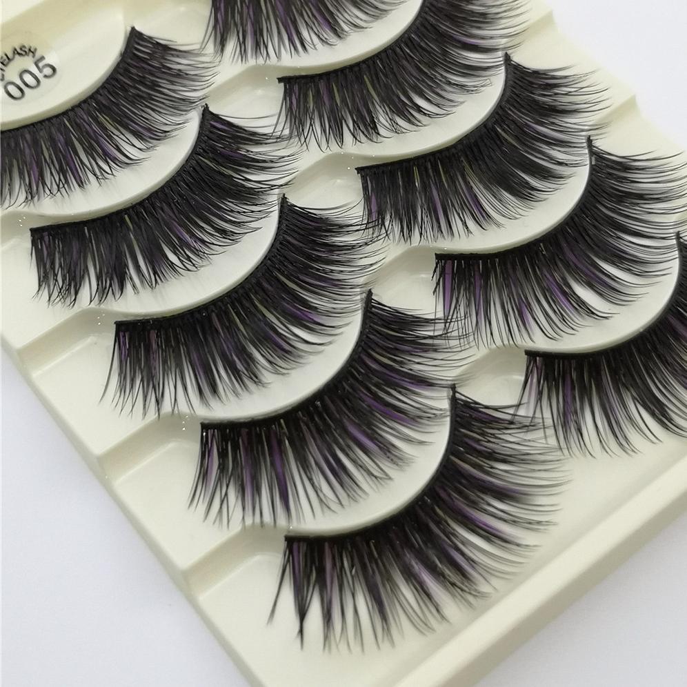 5-Pack 3D Faux Mink Purple False Eyelashes Thick False Eyelashes 10-15 MM 05