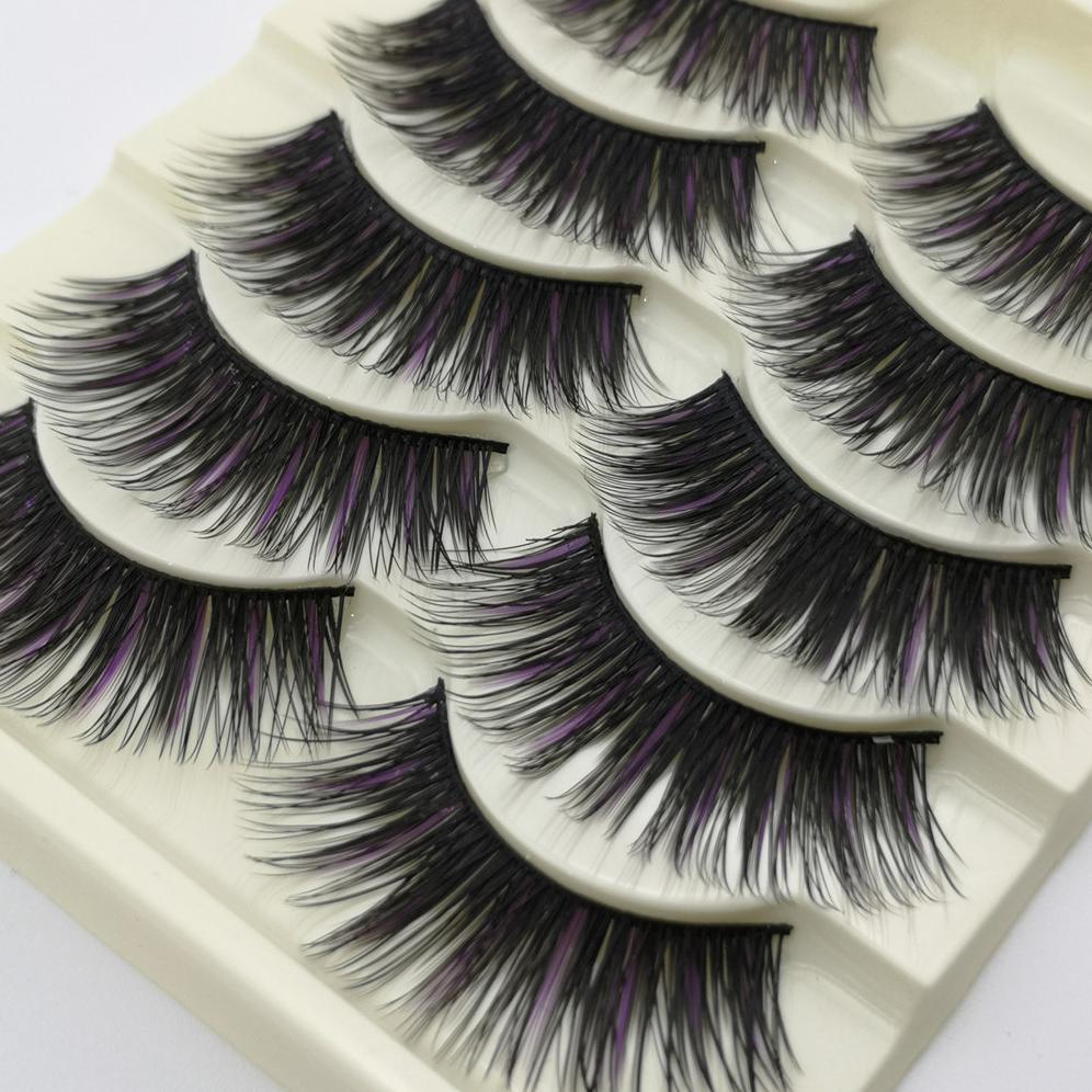 5-Pack 3D Faux Mink Purple False Eyelashes Thick False Eyelashes 10-15 MM 05