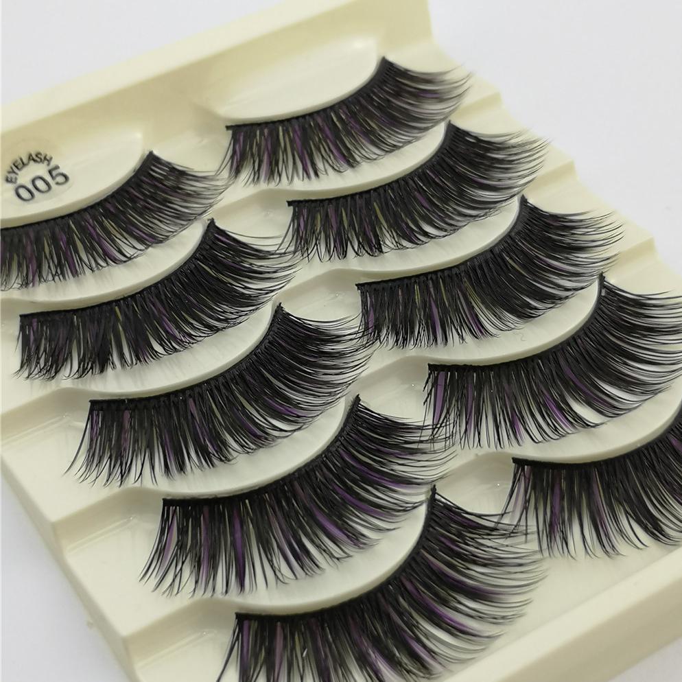 5-Pack 3D Faux Mink Purple False Eyelashes Thick False Eyelashes 10-15 MM 05