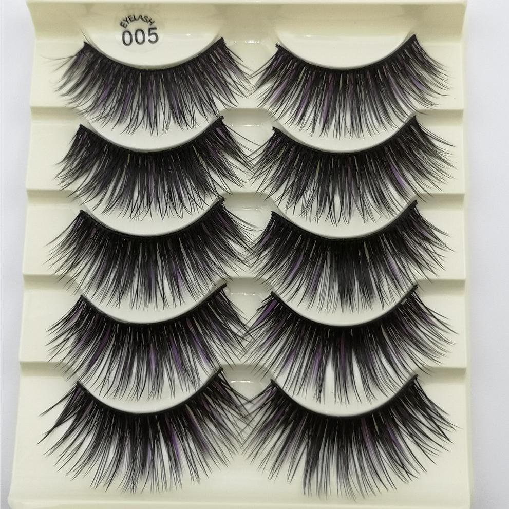 5-Pack 3D Faux Mink Purple False Eyelashes Thick False Eyelashes 10-15 MM 05