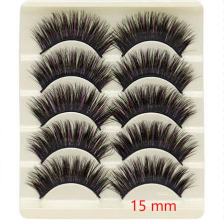 5-Pack 3D Faux Mink Purple False Eyelashes Thick False Eyelashes 10-15 MM 05