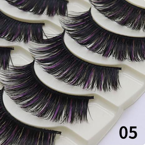 5-Pack 3D Faux Mink Purple False Eyelashes Thick False Eyelashes 10-15 MM 05