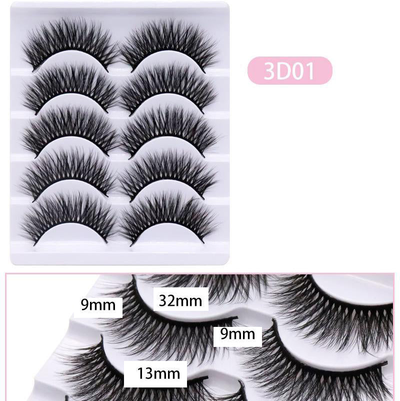 5-Pack 3D Faux Mink False Eyelashes Thick False Eyelashes 9-13 MM 3D01