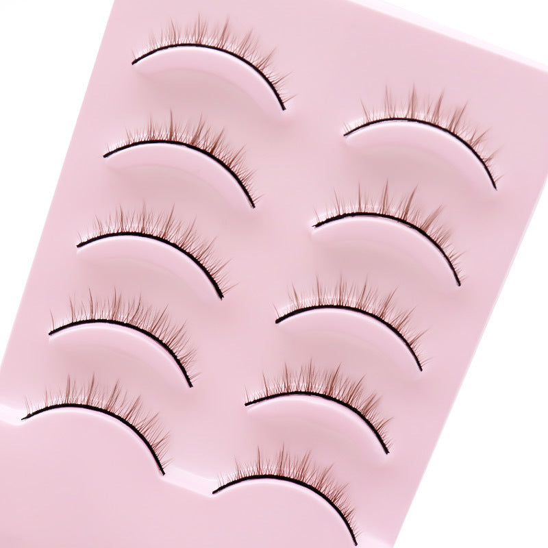 5 Pairs Of Natural Cross Thick Short Color Double Eyelid Brown False Eyelashes 8mm