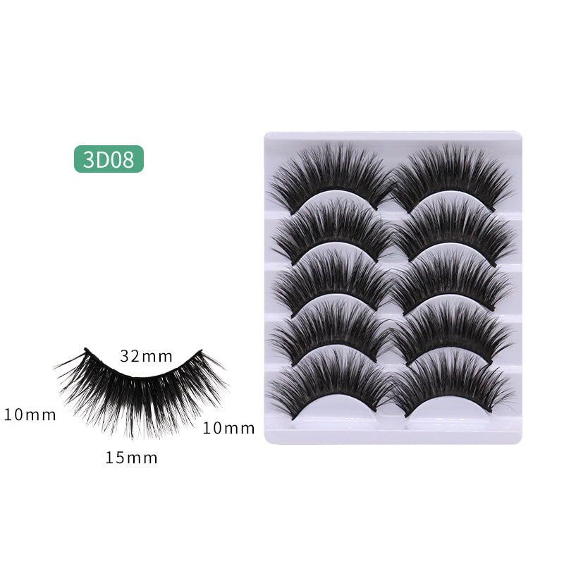 5-Pack 3D Faux Mink False Eyelashes Wispy False Eyelashes 10-15 MM 3D08