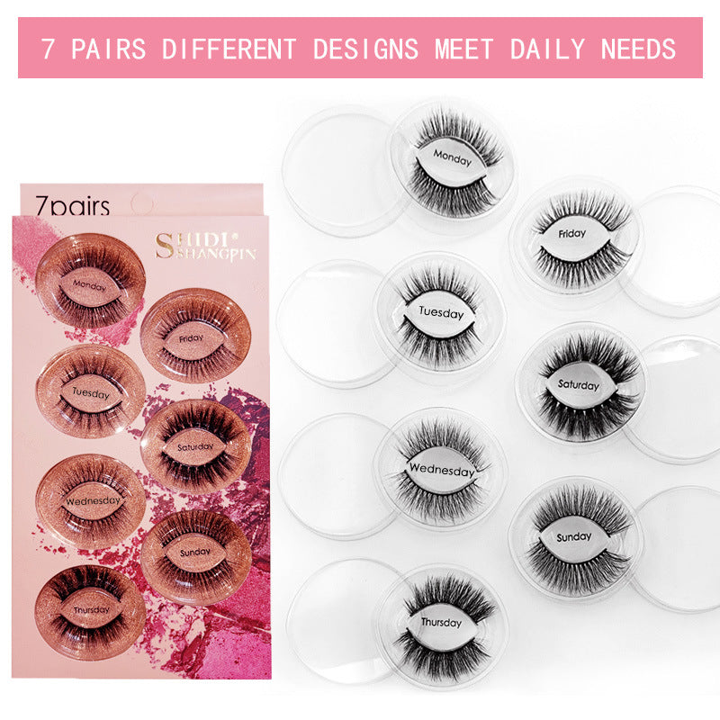 7 Pairs of 3D Mink False Eyelashes 14mm Week Series-Sunday