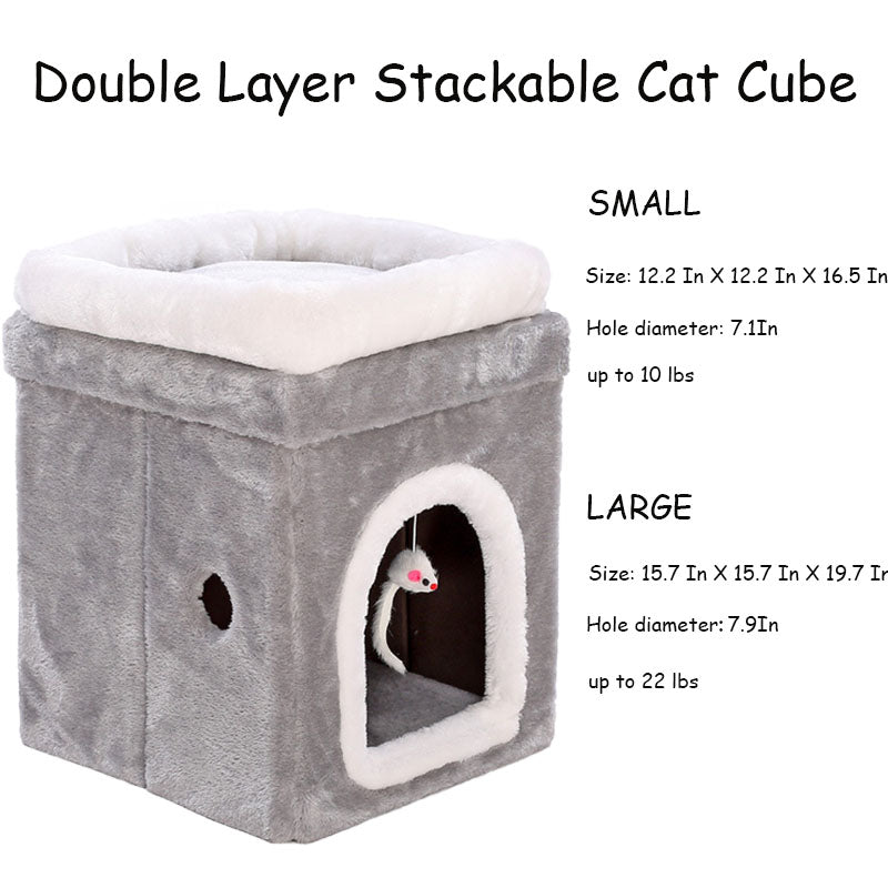 NEEPET Double layer Cat Cube Soft Winter Warm Cozy Beds Nest Cave Mat Pad Tent