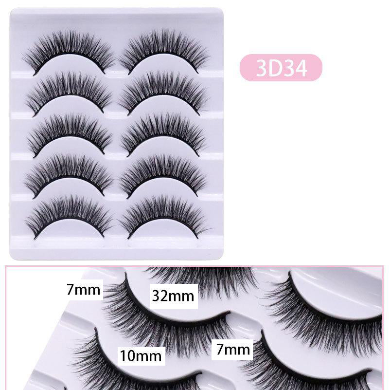 5-Pack 3D Faux Mink False Eyelashes Thick False Eyelashes 7-10 MM 3D34