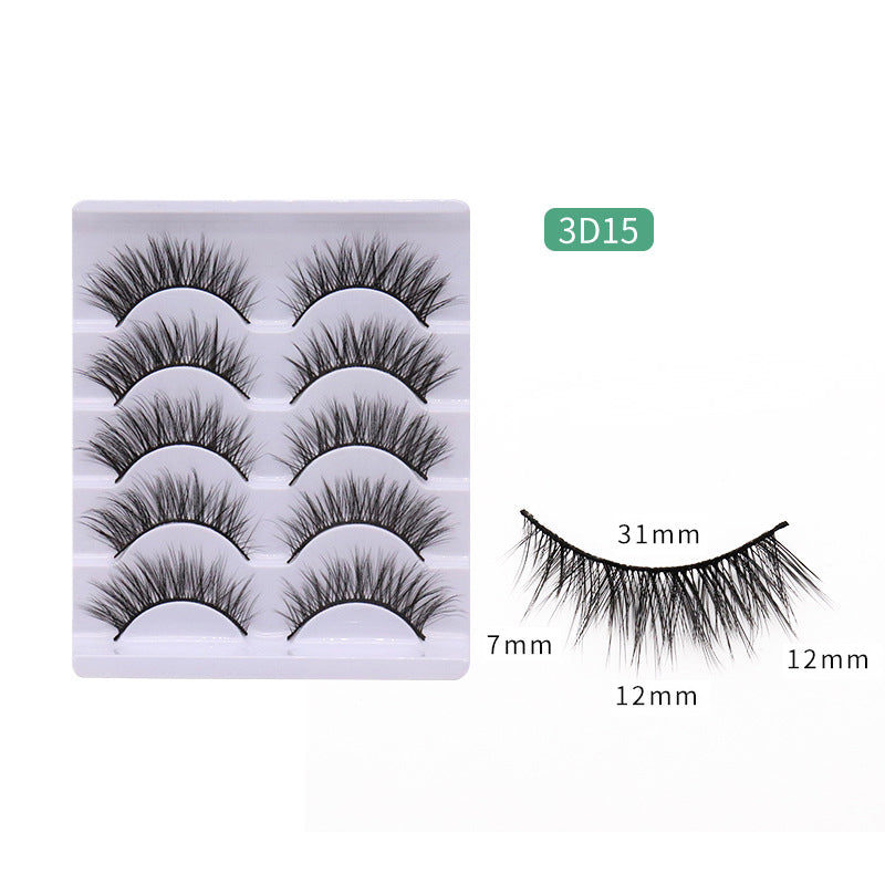 5-Pack 3D Faux Mink False Eyelashes Wispy False Eyelashes 7-12 MM 3D15