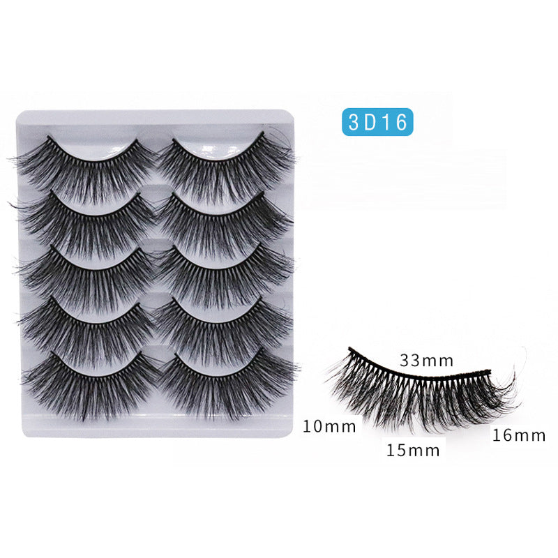 5-Pack 3D Faux Mink False Eyelashes Wispy False Eyelashes 10-16 MM 3D16