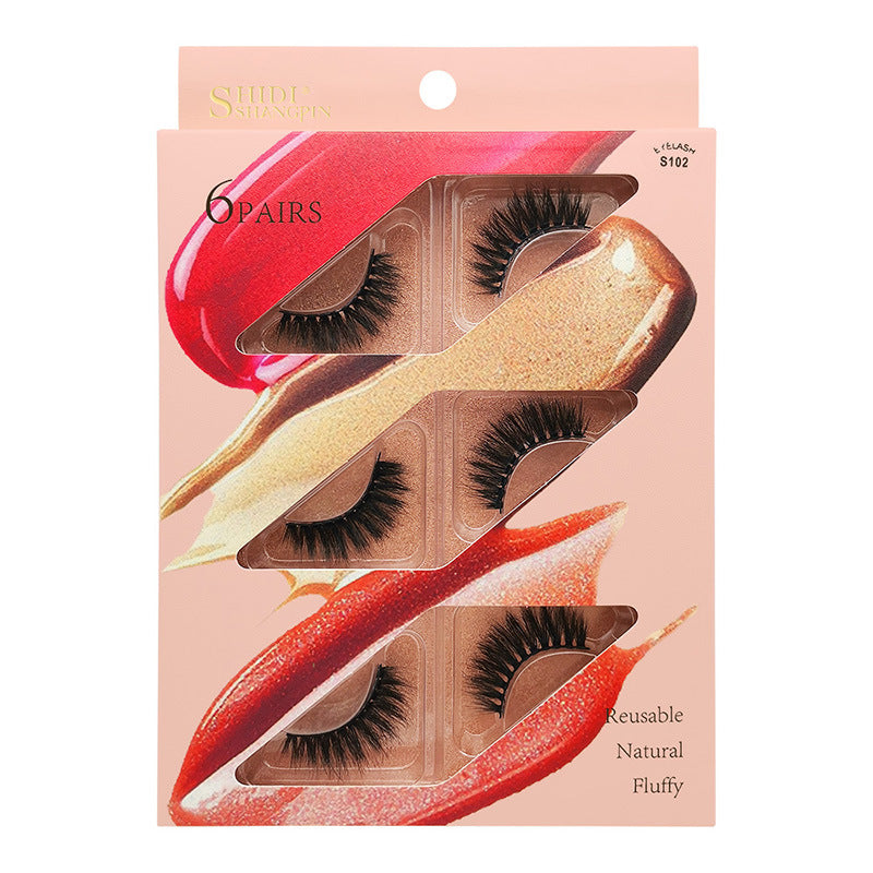 6 Pairs Of Mink Hair Natural Thick Long False Eyelashes 10-13mm S102