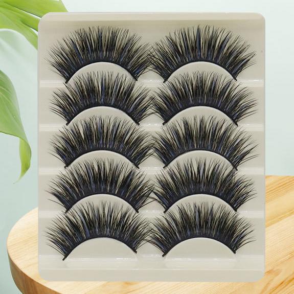 5-Pack 3D Faux Mink Blue False Eyelashes Thick False Eyelashes 10-15 MM 06