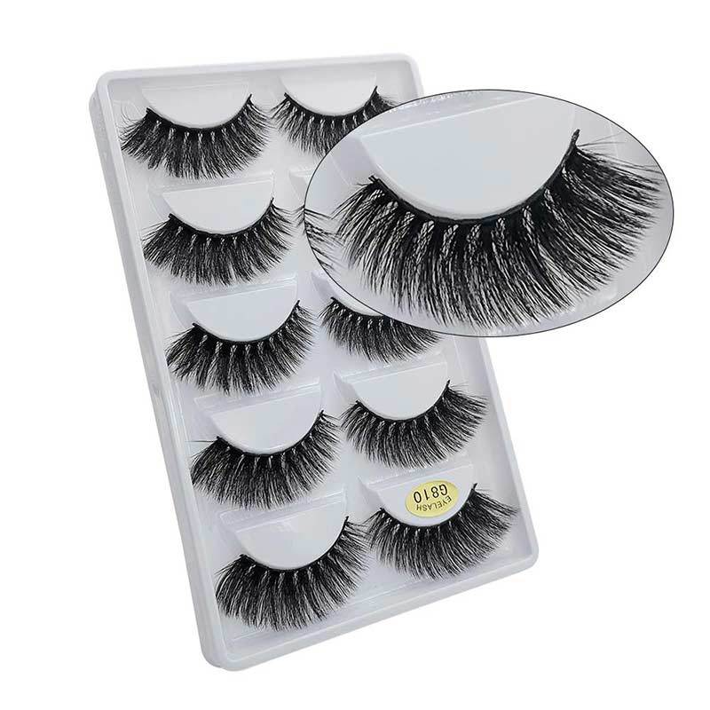 5 Pairs Of 3D Faux Mink Hair Natural Flully False Eyelashes 9-14mm G810