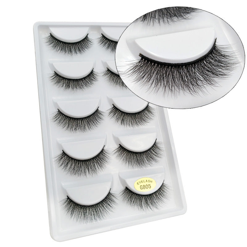 5 Pairs Of 3D Faux Mink Hair Natural Flully False Eyelashes 12mm G805