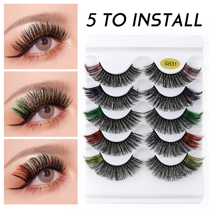 5 Pairs Of Color 3D Natural Thick Cat Eye Tail Elongated False Eyelashes 18mm G831