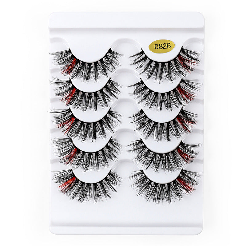 5 Pairs Of Color 3D Natural Thick Cat Eye Tail Elongated False Eyelashes 14mm G826