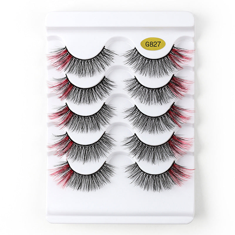 5 Pairs Of Color 3D Natural Thick Cat Eye Tail Elongated False Eyelashes 14mm G827