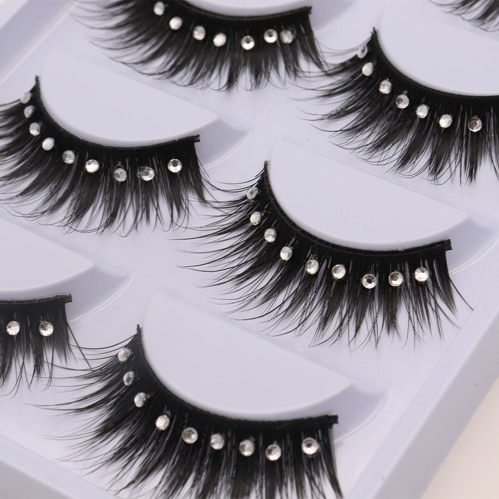 5-Pack 3D Faux Mink False Eyelashes Thick False Eyelashes With Rhinestone12-15 MM