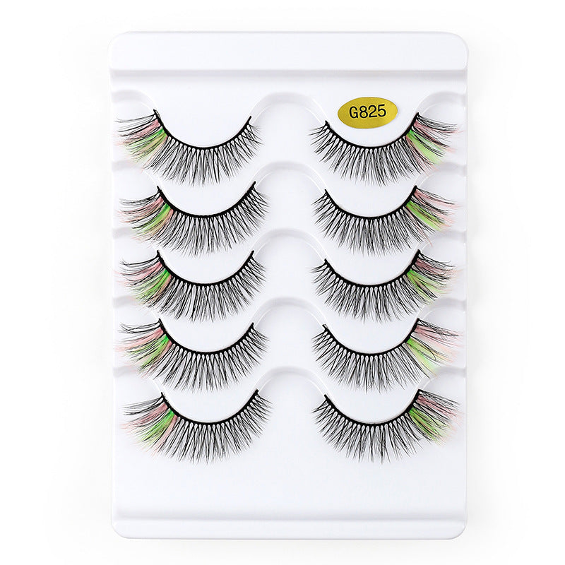 5 Pairs Of Color 3D Natural Thick Cat Eye Tail Elongated False Eyelashes 12mm G825