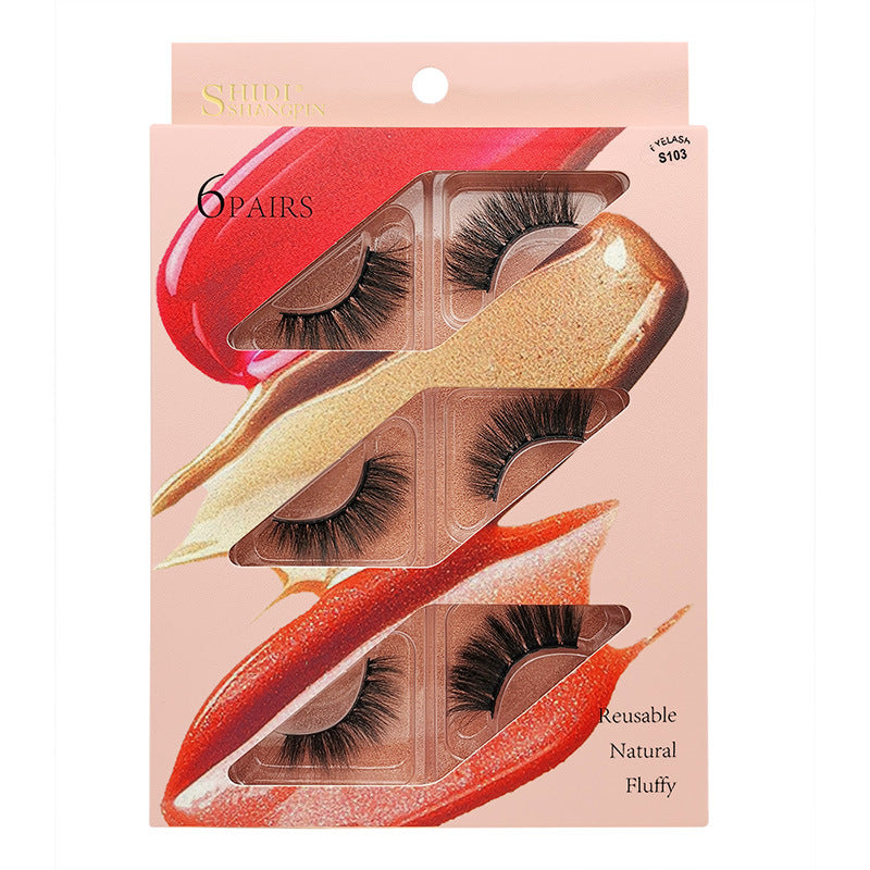 6 Pairs Of Mink Hair Natural Thick Long False Eyelashes 11-14mm S103