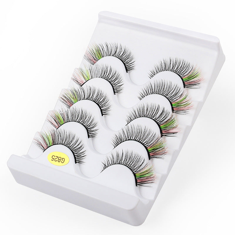 5 Pairs Of Color 3D Natural Thick Cat Eye Tail Elongated False Eyelashes 12mm G825