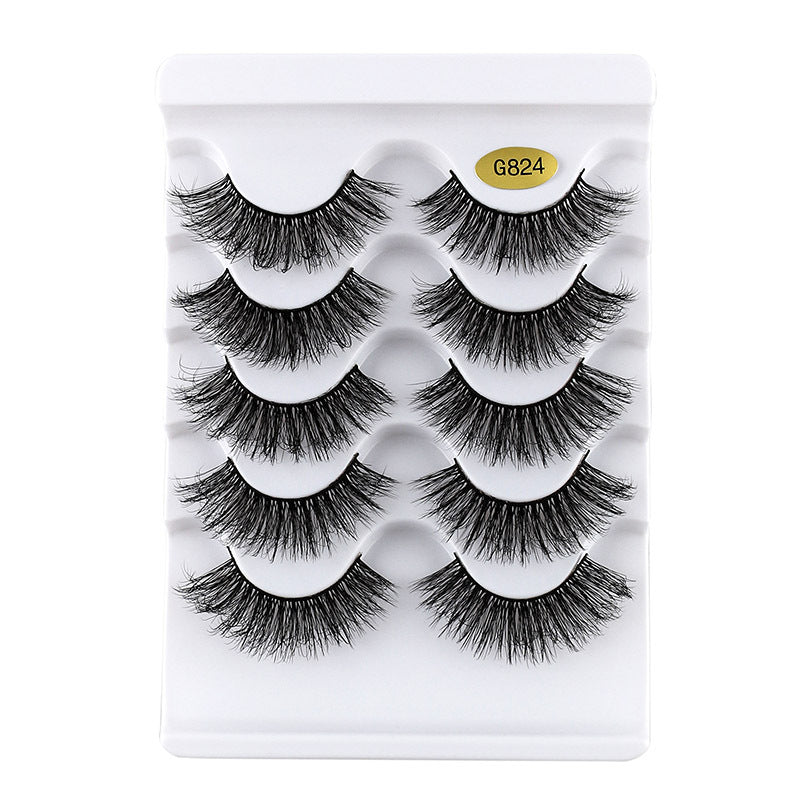 5 Pairs Of Black 3D Natural Thick Cat Eye Tail Elongated False Eyelashes 15mm G824