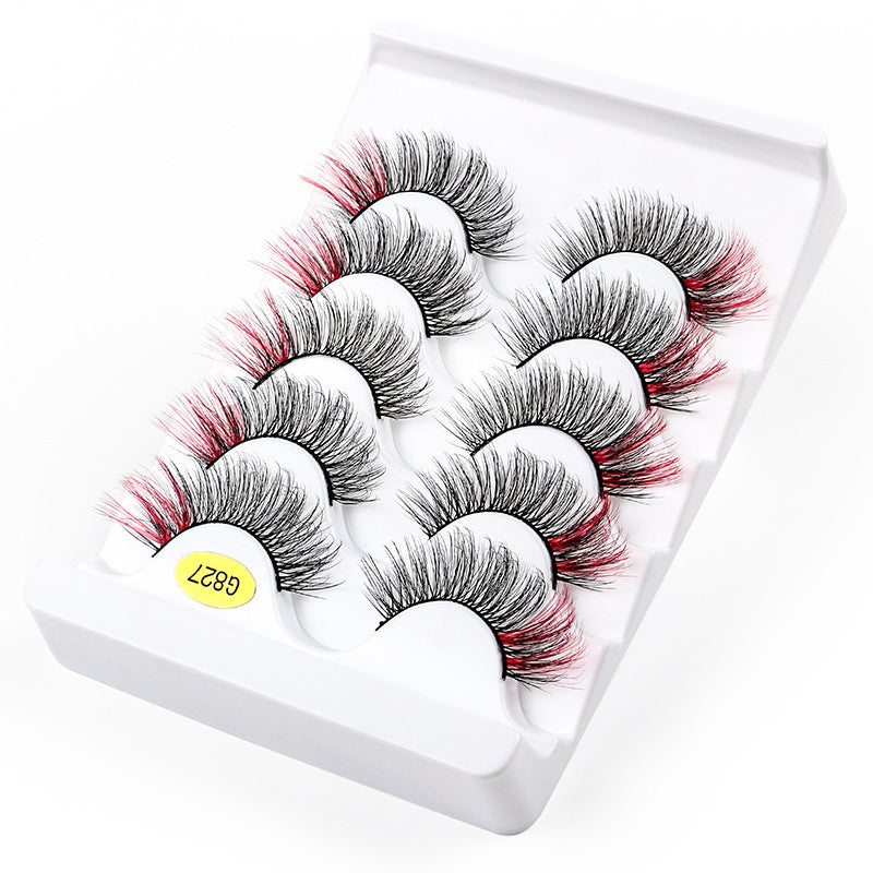 5 Pairs Of Color 3D Natural Thick Cat Eye Tail Elongated False Eyelashes 14mm G827