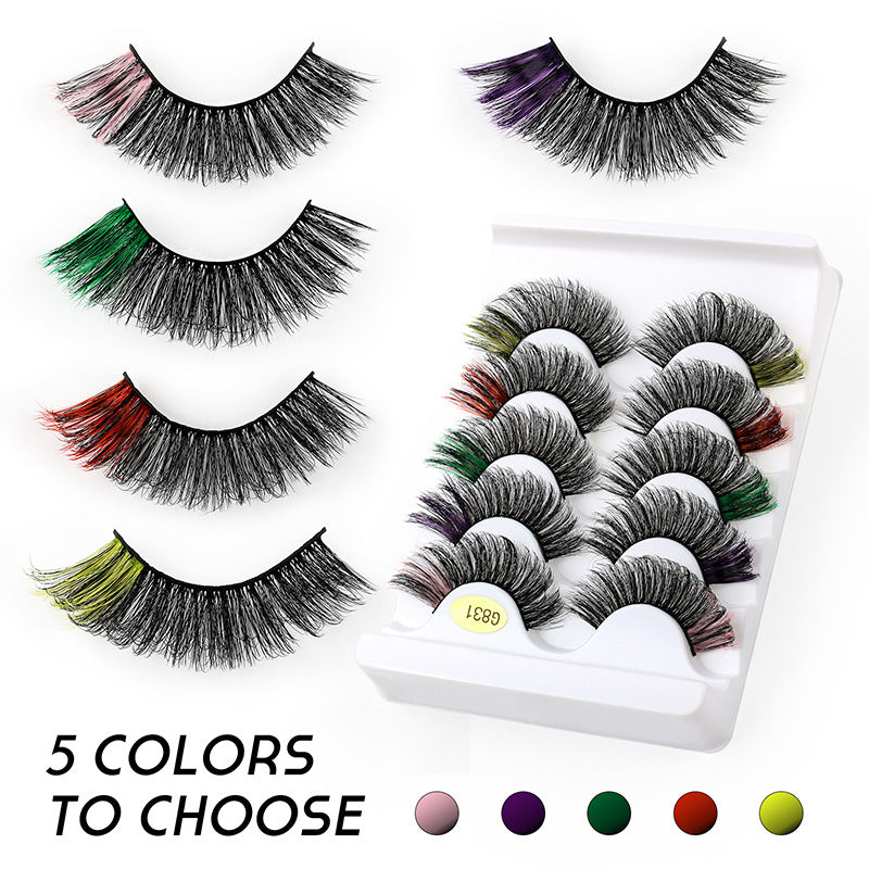 5 Pairs Of Color 3D Natural Thick Cat Eye Tail Elongated False Eyelashes 18mm G831