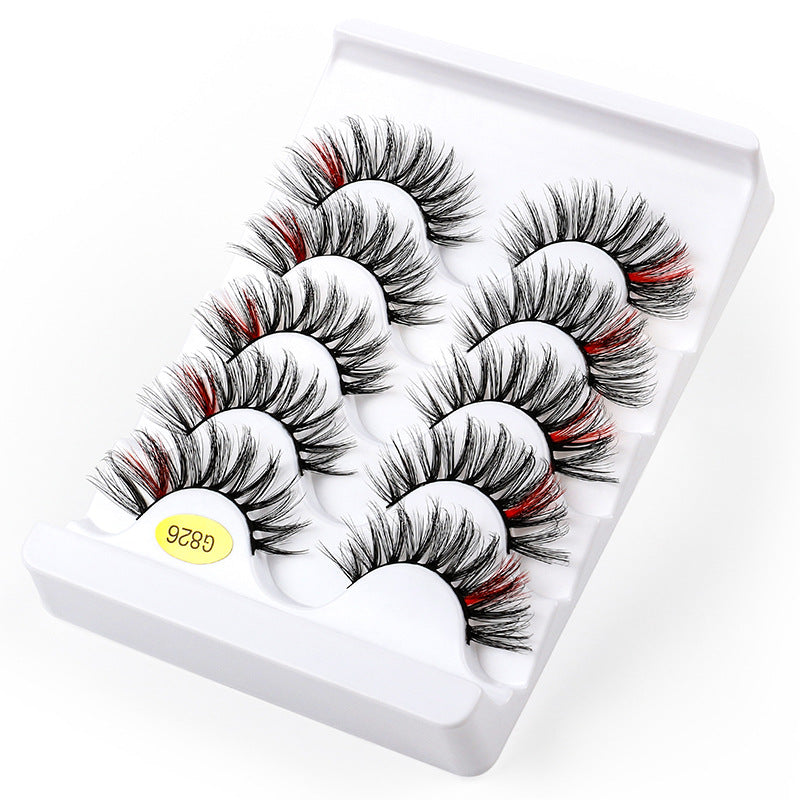 5 Pairs Of Color 3D Natural Thick Cat Eye Tail Elongated False Eyelashes 14mm G826