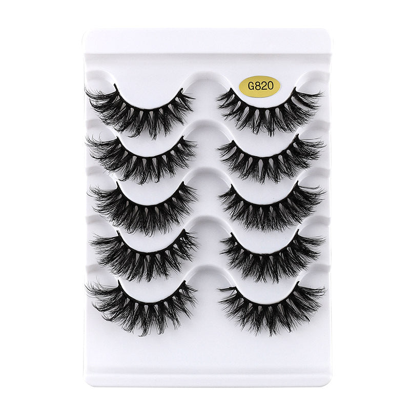 5 Pairs Of Black 3D Natural Thick Cat Eye Tail Elongated False Eyelashes 15mm G820