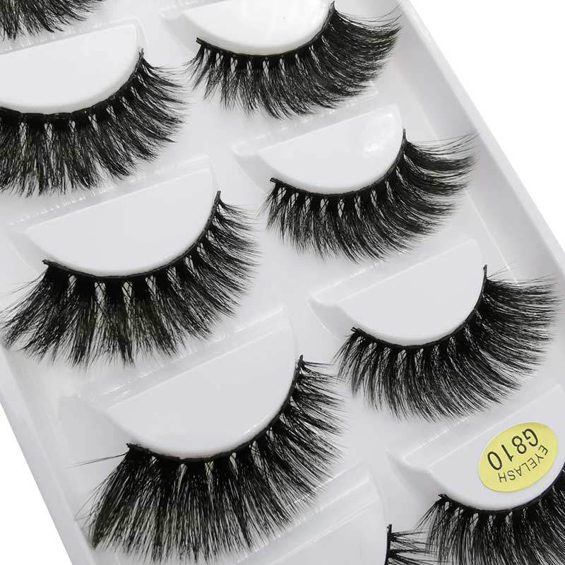 5 Pairs Of 3D Faux Mink Hair Natural Flully False Eyelashes 9-14mm G810