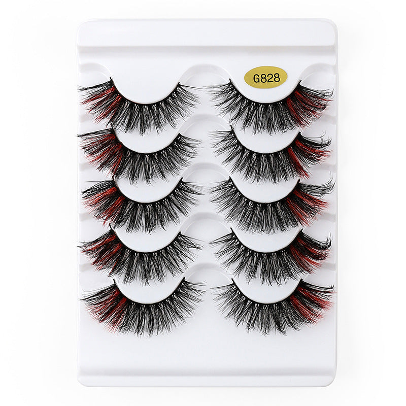 5 Pairs Of Color 3D Natural Thick Cat Eye Tail Elongated False Eyelashes 14mm G828