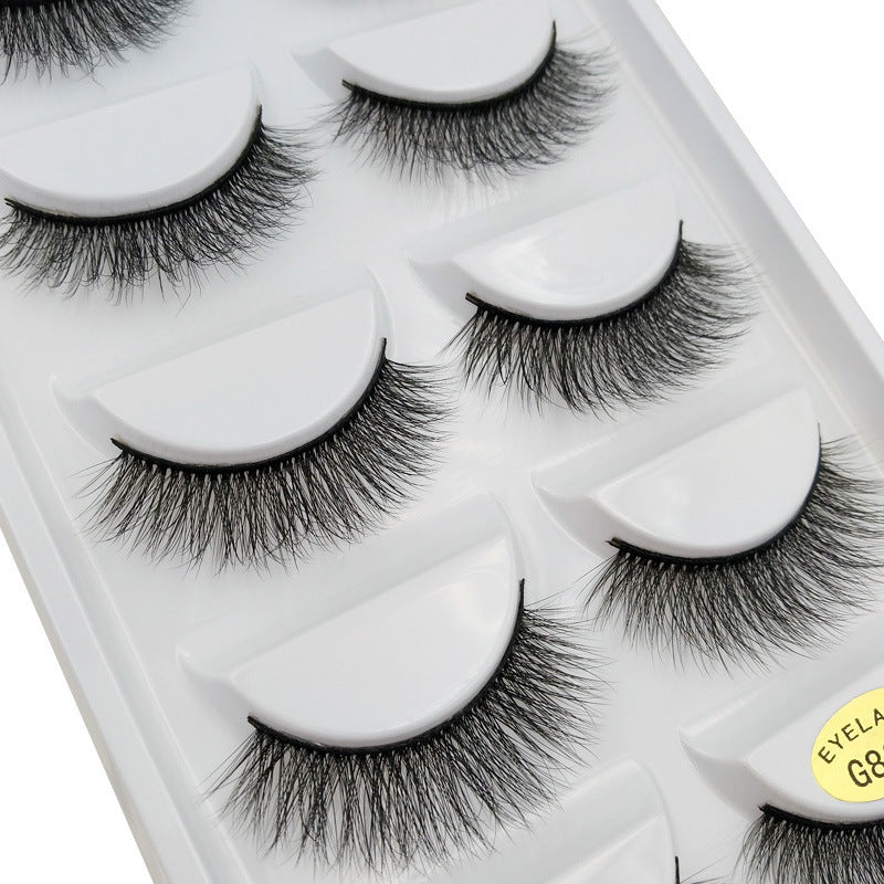 5 Pairs Of 3D Faux Mink Hair Natural Flully False Eyelashes 12mm G805