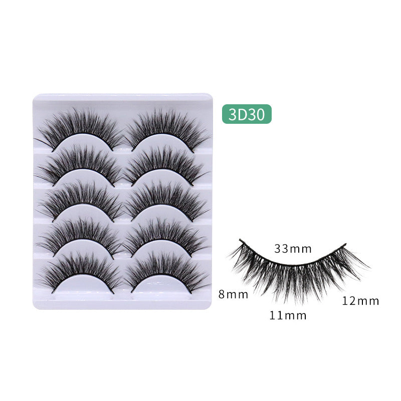 5-Pack 3D Faux Mink False Eyelashes Wispy False Eyelashes 8-12 MM 3D30