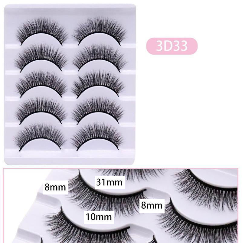 5-Pack 3D Faux Mink False Eyelashes Thick False Eyelashes 8-10 MM 3D33