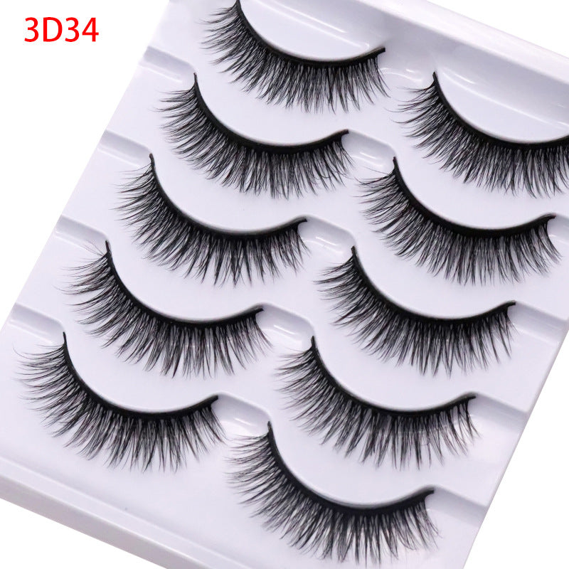 5-Pack 3D Faux Mink False Eyelashes Thick False Eyelashes 7-10 MM 3D34