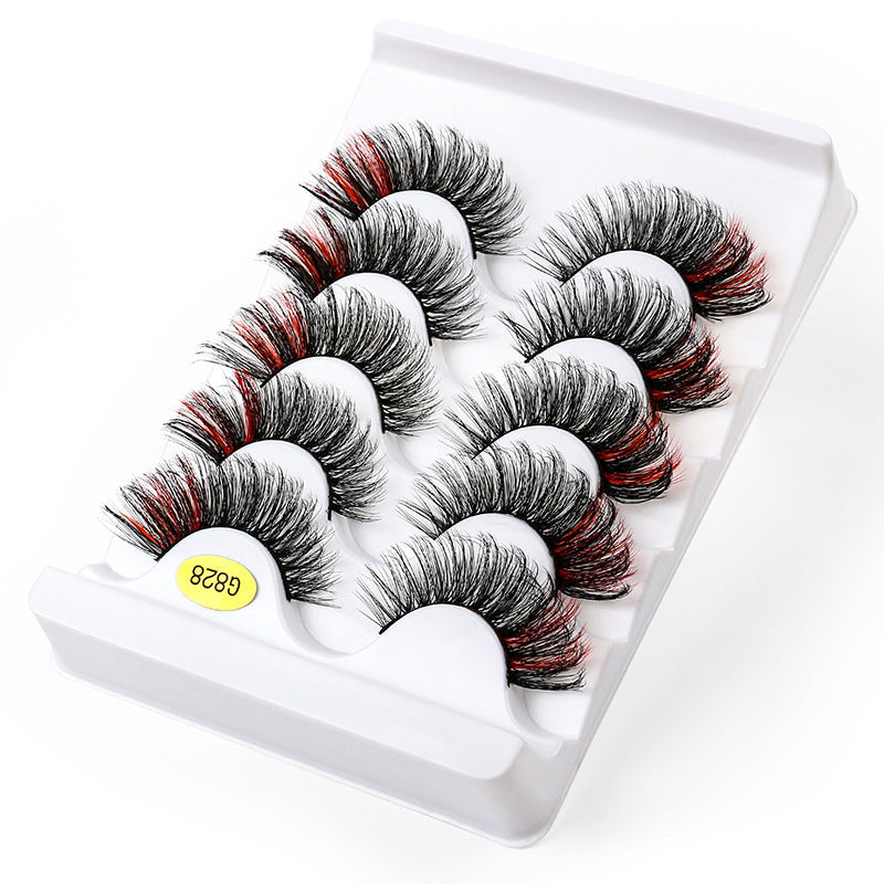 5 Pairs Of Color 3D Natural Thick Cat Eye Tail Elongated False Eyelashes 14mm G828