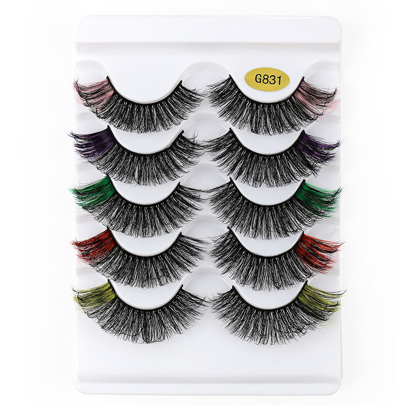 5 Pairs Of Color 3D Natural Thick Cat Eye Tail Elongated False Eyelashes 18mm G831