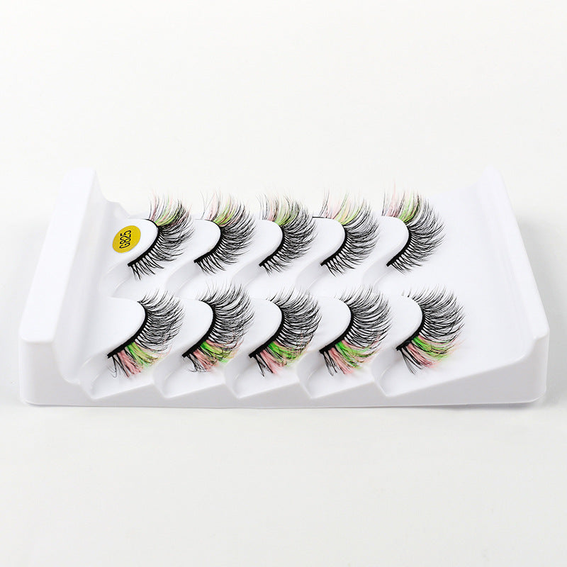 5 Pairs Of Color 3D Natural Thick Cat Eye Tail Elongated False Eyelashes 12mm G825