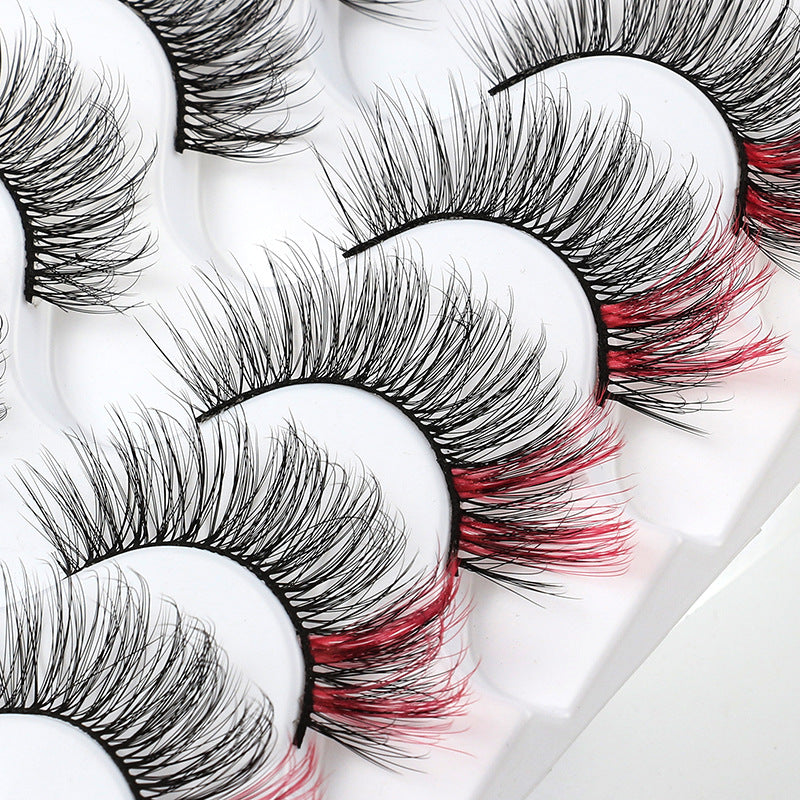 5 Pairs Of Color 3D Natural Thick Cat Eye Tail Elongated False Eyelashes 14mm G827