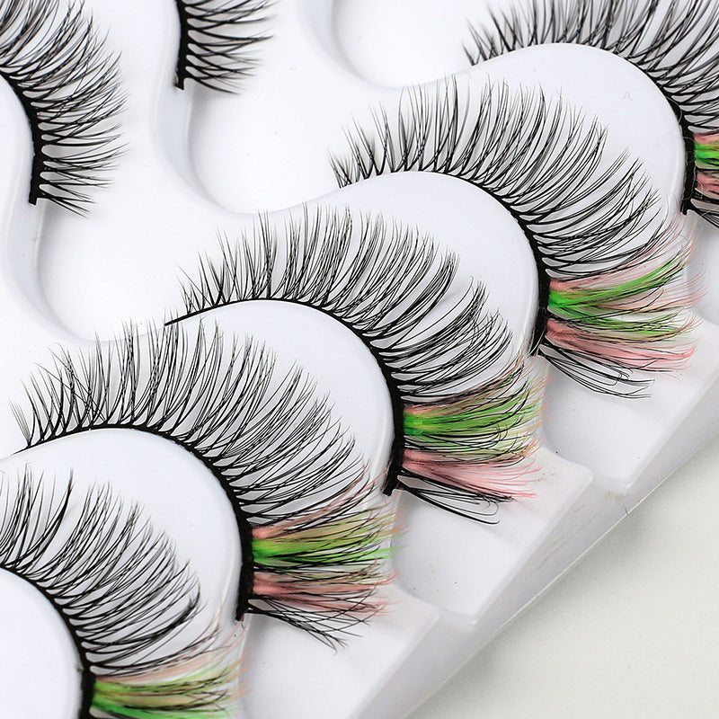 5 Pairs Of Color 3D Natural Thick Cat Eye Tail Elongated False Eyelashes 12mm G825