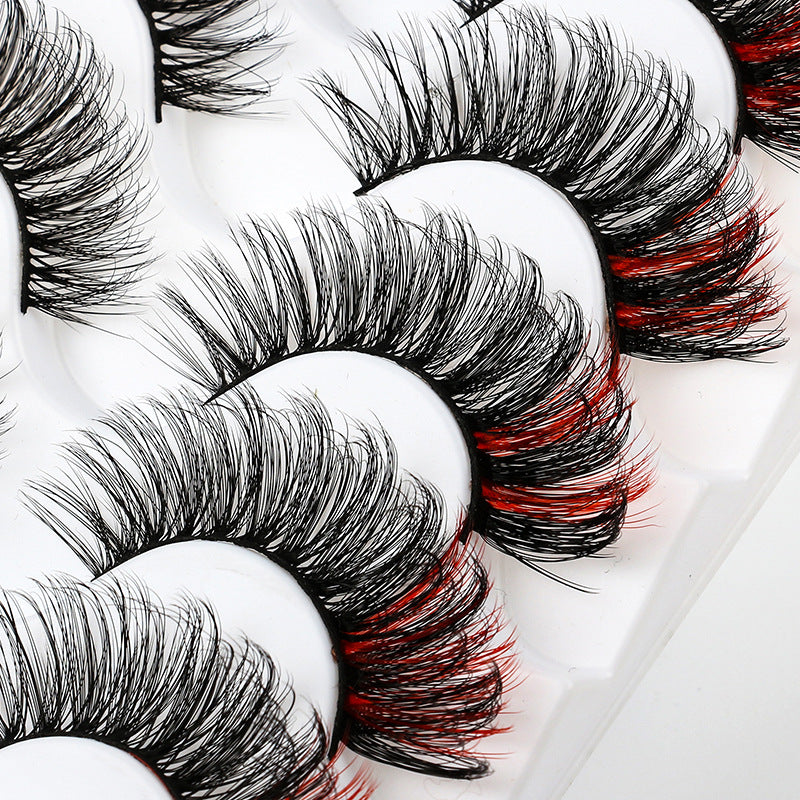 5 Pairs Of Color 3D Natural Thick Cat Eye Tail Elongated False Eyelashes 14mm G828