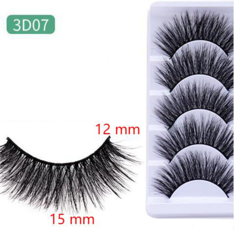 5-Pack 3D Faux Mink False Eyelashes Thick False Eyelashes 12-15 MM 3D07