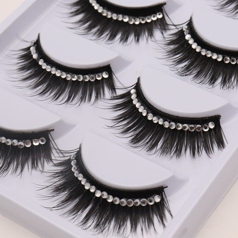 5-Pack 3D Faux Mink False Eyelashes Thick False Eyelashes With Rhinestone12-15 MM