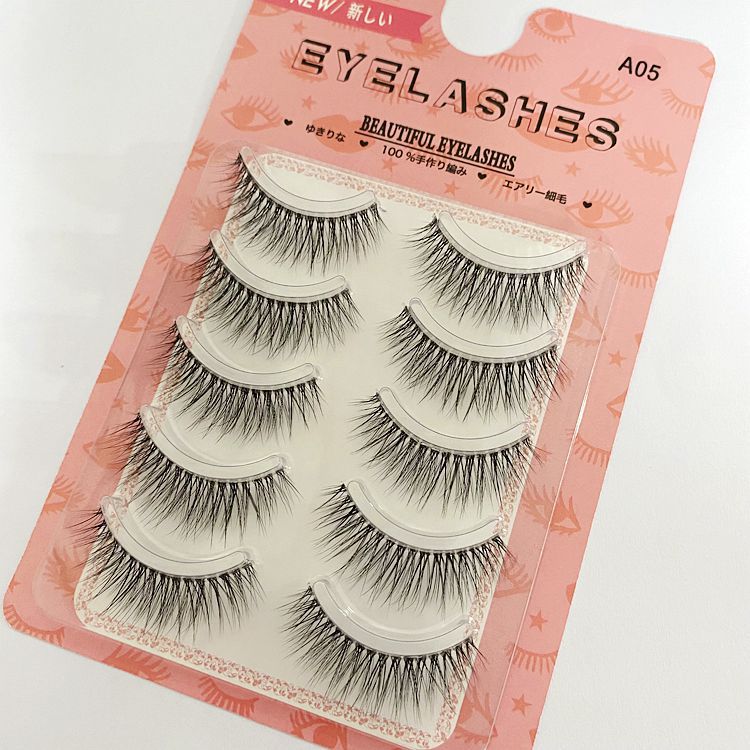 5 Pairs Of Handmade 3D Eyelashes Transparent Stem Natural False Eyelashes 25mm